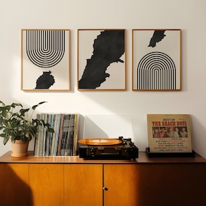 Libanon Mid Century Modern Wandkunst - Minimalistische Libanon Wand Kunst und Dekor, MidCentury Prints, Libanon Kunst / Karte - 3er-Set