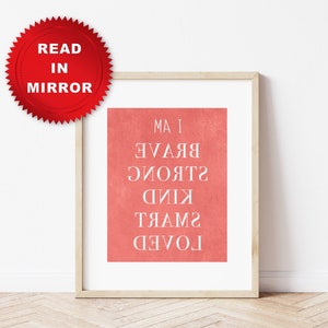 Arte de pared con afirmaciones que se pueden leer en el espejo, afirmación positiva, cita invertida, mensaje en el espejo, regalo de cuidado personal, afirmación imprimible