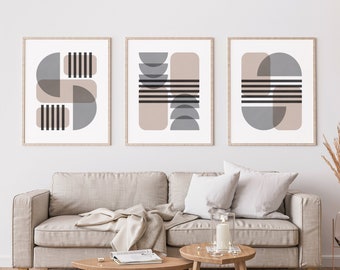 Abstract Wall Art - Minimalist Wall Art, Geometric Prints - Modern Art Set of 3 Prints - Beige Wall Art