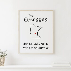 Latitude Longitude Sign - Location Prints - Personalized Art Print, Custom Coordinates, Last Name Sign - Family Name Art
