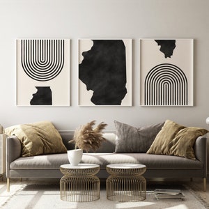 Arte murale moderna di metà secolo - Arte murale e arredamento minimalista dell'Illinois, stampe astratte di metà secolo, stampa della mappa dello stato dell'Illinois - Set di 3