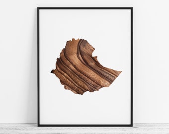 Map of Ethiopia w/ Wood Grain Overlay - Ethiopia Art Print, Ethiopia Map / Wall Art, Ehtiopian Wall Decor