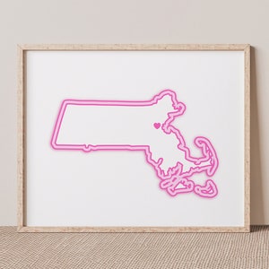 Boston Massachusetts Art - Map with Heart, Pink Boston Print / Poster - Boston Massachusetts Picture, Wall Art