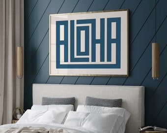 Aloha Wandkunst - Hawaii Kunstdruck, Aloha Typografie Poster - Küstendekor, Strand Hauskunst, minimalistisches Surfergeschenk