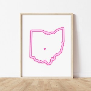 Columbus Ohio Art - Map with Heart, Pink Columbus Print / Poster - Columbus Ohio Picture, Wall Art