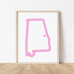 Auburn Alabama Art - Landkarte mit Herz, pink Auburn Alabama Print/Poster - Auburn Alabama Bild, Wandkunst
