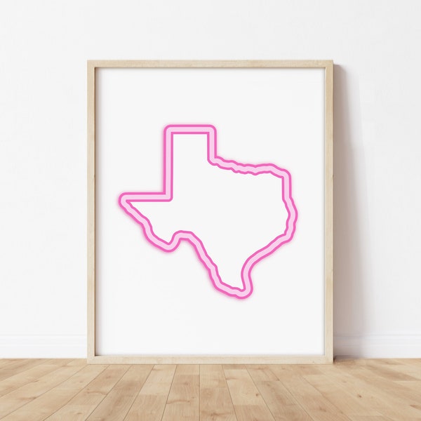 Pink Texas Art - Bright Pink Map of Texas, Wall Decor, Texan Poster Print, Hot Pink Wall Art