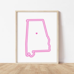 Birmingham Alabama Art - Karte mit Herz, Birmingham Pink/Ferndruck/ Poster - Birmingham Alabama Bild, Wandkunst