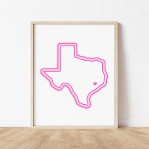 Arte de Houston, Texas: mapa con corazón, impresión o póster de Houston en color rosa: imagen de Houston, Texas, arte de pared