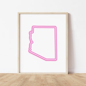 Pink Arizona Art - Bright Pink Map of Arizona, Wall Decor, Arizonan Poster Print, Hot Pink Wall Art