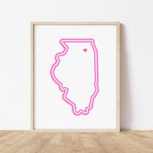Aurora Illinois Art - Map with Heart, Pink Aurora Print / Poster - Aurora Illinois Picture, Wall Art
