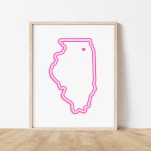 Naperville Illinois Art - Map with Heart, Pink Naperville Print / Poster - Naperville Illinois Picture, Wall Art