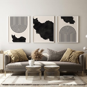 Iran  Mid Century Modern Wall Art - Minimalist Iran  Art and Wall Decor, Iran  Map Print - Set of 3