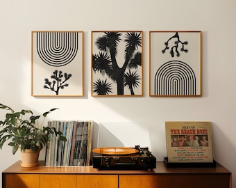 Joshua Tree Art - Mid Century Modern Joshua Tree Print Set of 3, Western Wall Decor, Minimalist Ranch Home Wall Art - Joshua Tree Plant