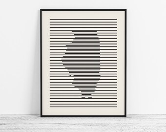 Abstract Line Map of Illinois - Illinois Art Print, Illinois Map - Minimalist Illinois Wall Art