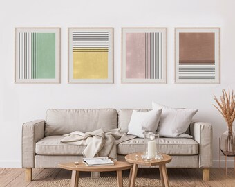 Boho Wall Art - Minimalist Wall Art, Pastel Color Prints - Abstract Art, Set of 3 or 4 Prints, Mid Century Decor