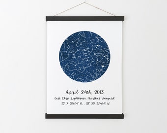Custom Star Map - Cotton Anniversary Gift for Him - Personalized Night Sky Print, Second Anniverary Gift for Husband, 2nd Anniversary