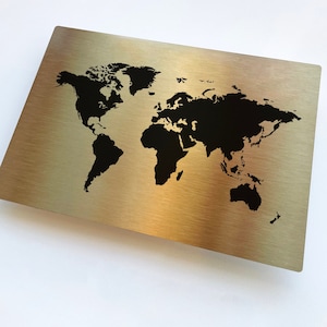 Bronze Metal World Map - Weltkarte Metall Wandkunst, Weltkarte auf Metall, bronzefarbenes Metall Weltkarte Print