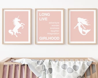 Decoración de habitaciones de niñas: arte de pared para habitaciones de niñas, impresiones de arte rosa para guarderías, arte de niñas, decoración de pared para habitaciones de niñas pequeñas