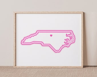 Elon North Carolina Art - Karte mit Herz, rosa Elon Print/Poster - Elon North Carolina Bild, Wandkunst