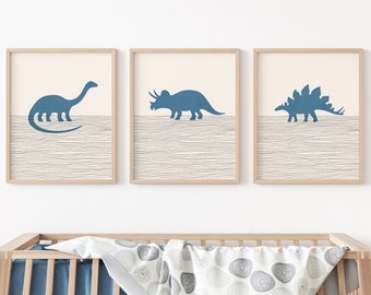Arte de pared con dinosaurios: juego de impresiones de dinosaurios/decoración, arte de guardería con dinosaurios, decoración de habitación de niños, ilustración en color salvia/rojo/azul: T Rex y más