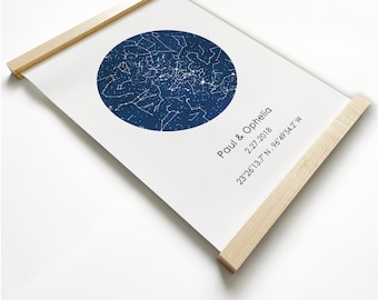 Cotton Anniversary Gift - Personalized Star Map By Date - Custom Art Print - Night Sky Print, Second Anniversary Gift for Husband / Wife