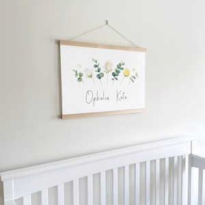 Girl Name Sign - Custom Nursery Decor for Baby Girl, Roses and Eucalyptus Baby Name Sign for Nursery - Customizeed Wall Art for Nursery