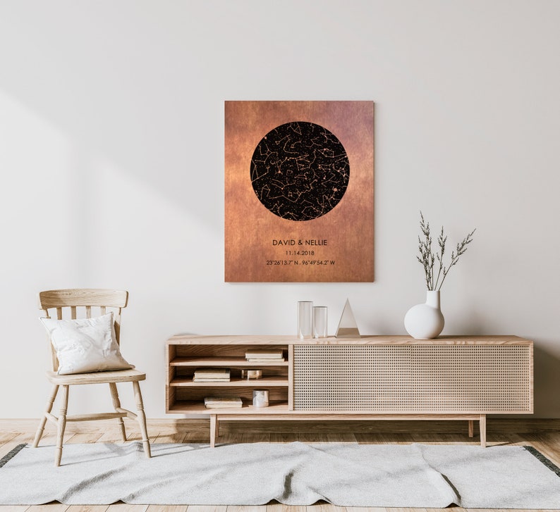 Copper Anniversary Gift For Him Personalized Star Map By Date Custom Art Print Night Sky Print, 7th Anniversary Gift for Him / For Her image 5