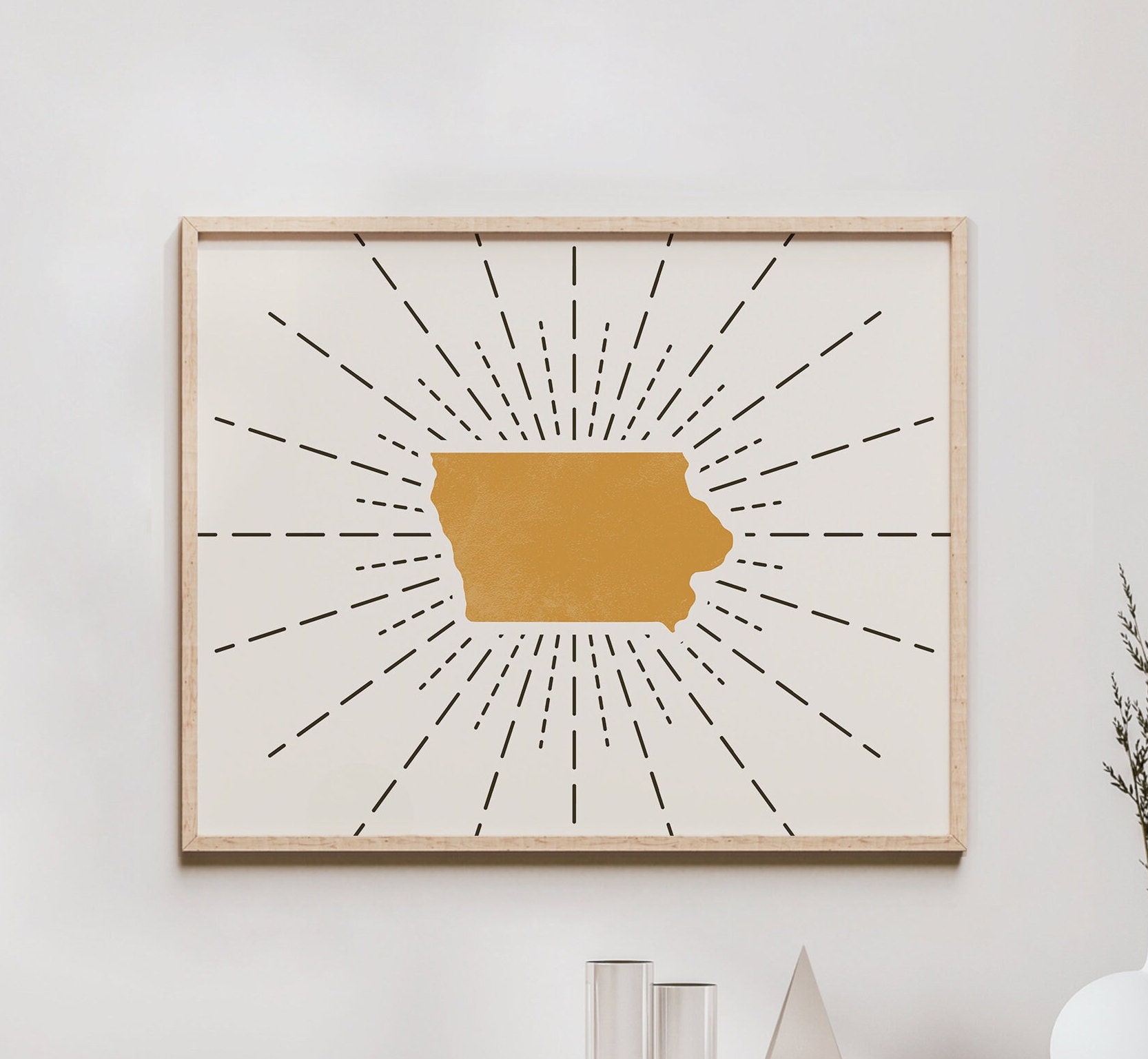 Iowa Boho Wall Art - Bohemian Decor, Iowa Boho Print, Abstract Iowa Wall Art, Mid Century Modern State of Iowa