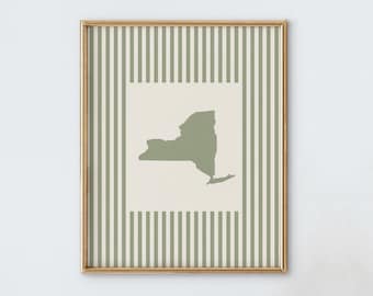 New York Nursery Art - Striped Vintage Style New York Print - Boys Room / Girls Room Decor