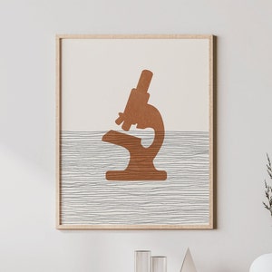 Boho Microscope Print - Microscope Wall Art / Decor, Minimalist Poster, Microscope Illustration, Scientist Gift Idea