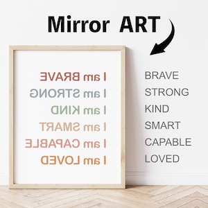 Art miroir - Citations positives - LISIBLE DANS UN MIROIR, Affirmation positive, Texte inversé - Message miroir, Cadeau pour prendre soin de soi, Imprimable
