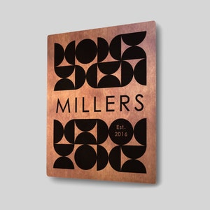 Copper Anniversary Gift - Personalized Name Sign - Custom Art Print - Mid Century Modern Seventh Anniversary Gift for Husband / Wife