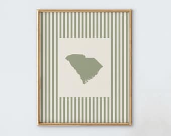 South Carolina Nursery Art - Striped Vintage Style South Carolina Print - Boys Room / Girls Room Decor