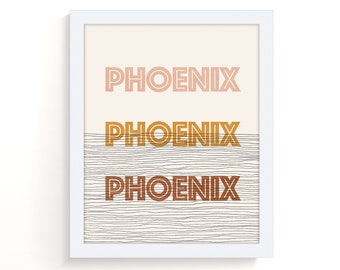 Phoenix, Arizona: arte de pared bohemio, impresión de arte moderno de mediados de siglo, arte de pared minimalista de Phoenix, Arizona y decoración boho