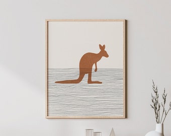 Känguru Print - Boho Känguru Wand Kunst / Dekor, Känguru Kinderzimmer Illustration, Jungen Zimmer Dekor, Tier Illustration / Bild