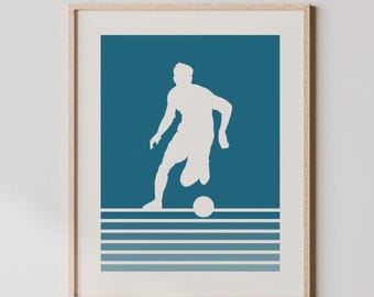 Soccer Art - Retro Gradient Lines -  Male Soccer Player Print, Soccer Wall Art, Football Decor / Soccer Poster