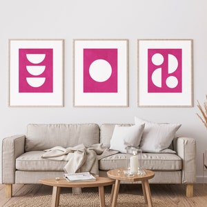 Fuschia Wall Art - Minimalist Geometric Prints - Mid Century Modern ...