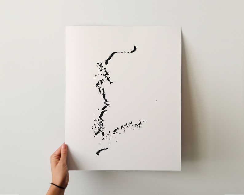May include: A black and white abstract art print featuring a stylized image of a tree or plant. The print is on a white background.