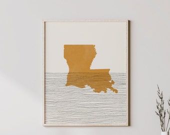 Boho Louisiana Wall Art - Mid Century Wall Art, Minimalist Art print, Louisiana Gift Idea - Louisiana Wall Decor