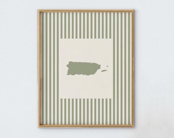 Puerto Rico Nursery Art - Striped Vintage Style Puerto Rico Print - Boys Room / Girls Room Decor