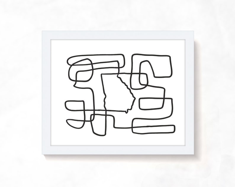 Georgia Abstract Georgia Line Art Print - One Line Drawing, Georgia Abstract Line Print ...
