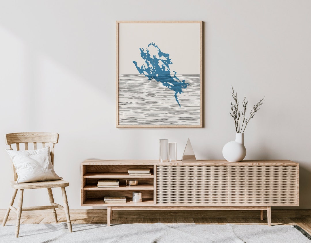 Lake Winnipesaukee Map Lake Winnipesaukee Art Print, Lake Cottage Wall