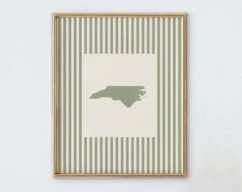 North Carolina Nursery Art - Striped Vintage Style North Carolina Print - Boys Room / Girls Room Decor