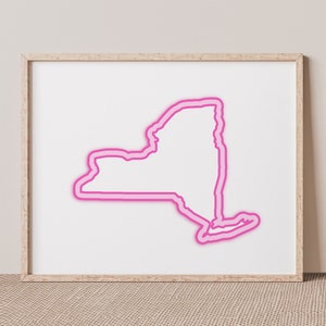 Pink New York Art - Bright Pink Map of New York, Wall Decor, New Yorker Poster Print, Hot Pink Wall Art