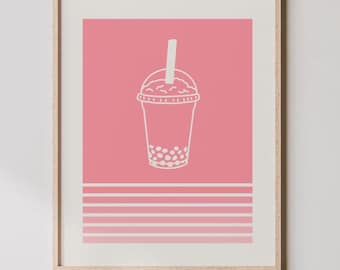 Bubble Tea Art - Bubble Tea Print, Retro Colored Bubble Tea Poster, Boba Tea Wall Decor, Boba Wall Art