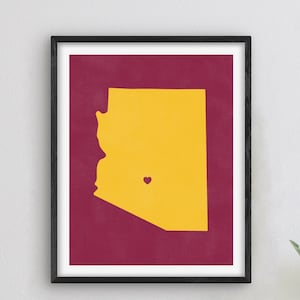 Art de Phoenix en Arizona - décoration sur le thème de l'université, idée cadeau pour les anciens élèves, art de l'Arizona, carte de Phoenix