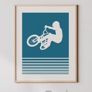 BMX Biking Art - Retro Gradient Lines -  Male Biker Print, BMX Biking Wall Art, BMX Decor / Biking Poster