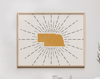 Nebraska Boho Wall Art - Bohemian Decor, Nebraska Boho Print, Abstract Nebraska Wall Art, Mid Century Modern State of Nebraska