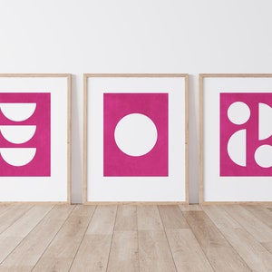 Fuschia Wall Art - Minimalist Geometric Prints - Mid Century Modern ...